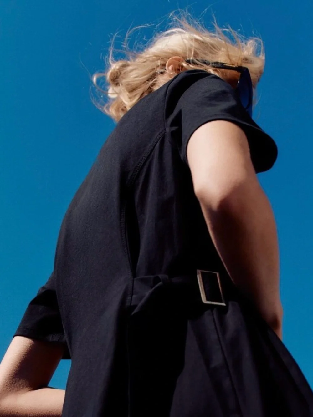 🆕 Zara Black Cotton Midi Dress with Side Buckles M - Picture 3 of 7